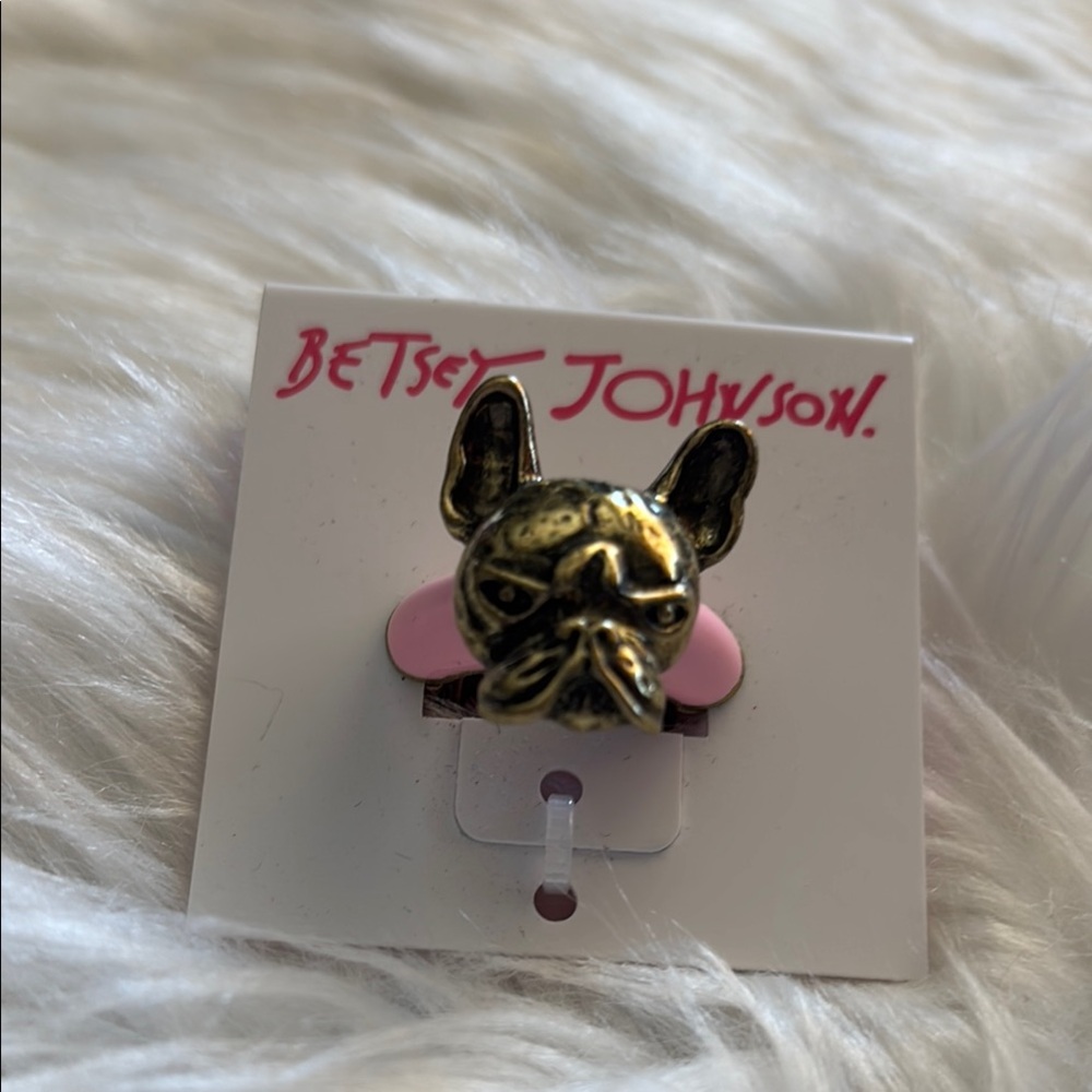 Betsey Johnson Bulldog Ring in Gold and Pink